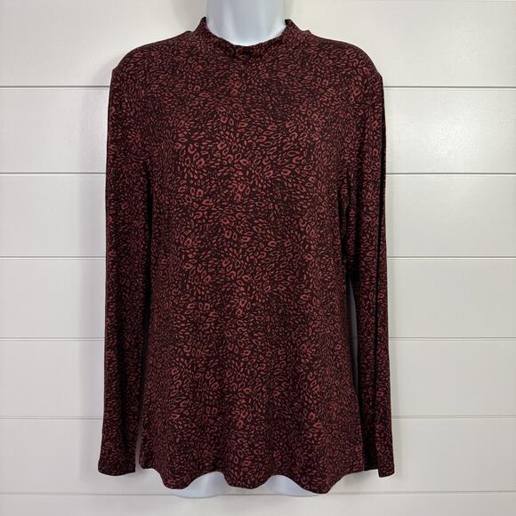 Ted Baker Print Long Sleeve Rhheaa Knit Tee Shirt Oxblood Red Brown sz 4 - Picture 1 of 7